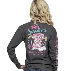 Simply Southern, Living the Scrub Life, Long Sleeve Tee, Size Small, Nurses